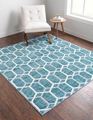 Blue Lattice Trellis Square Rug
