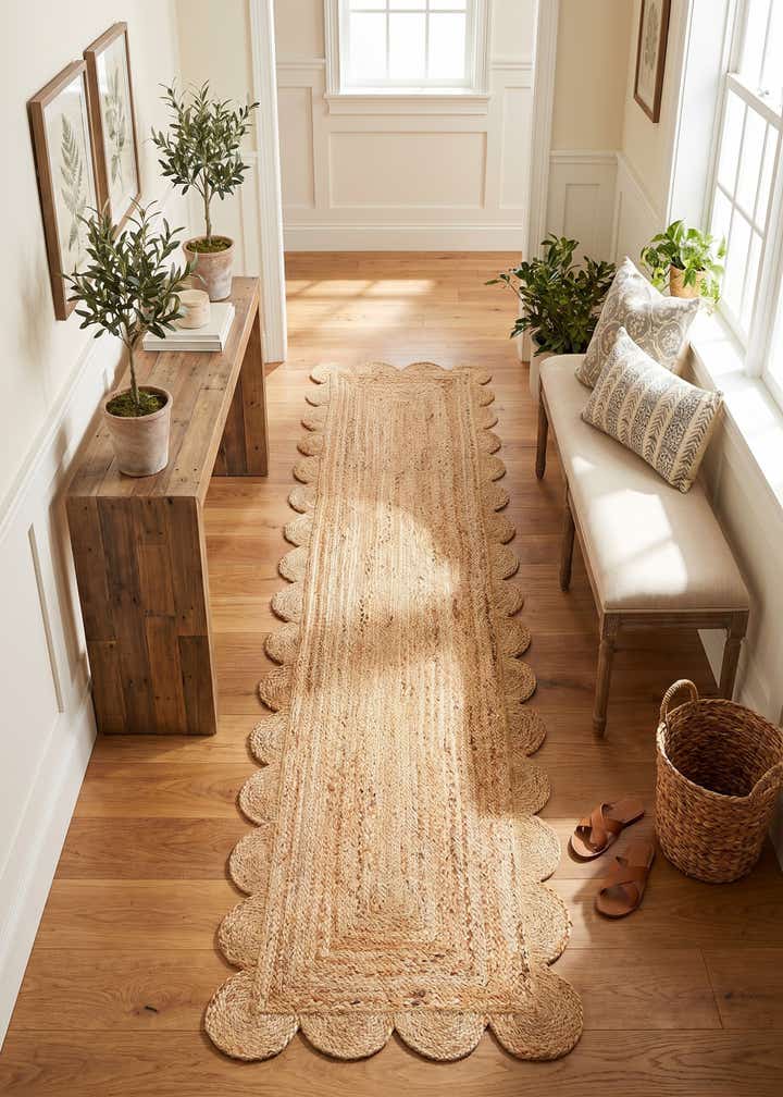2' x 8' Hand Woven Scallop Braided Jute Runner Rug