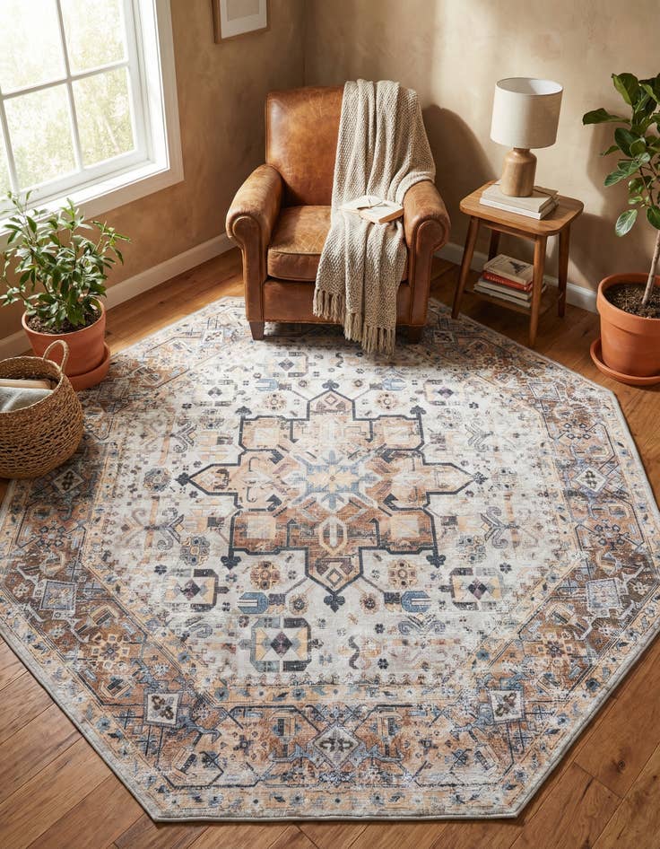 Detail image of 7' 10 x 7' 10 Washable Yara Octagon Rug