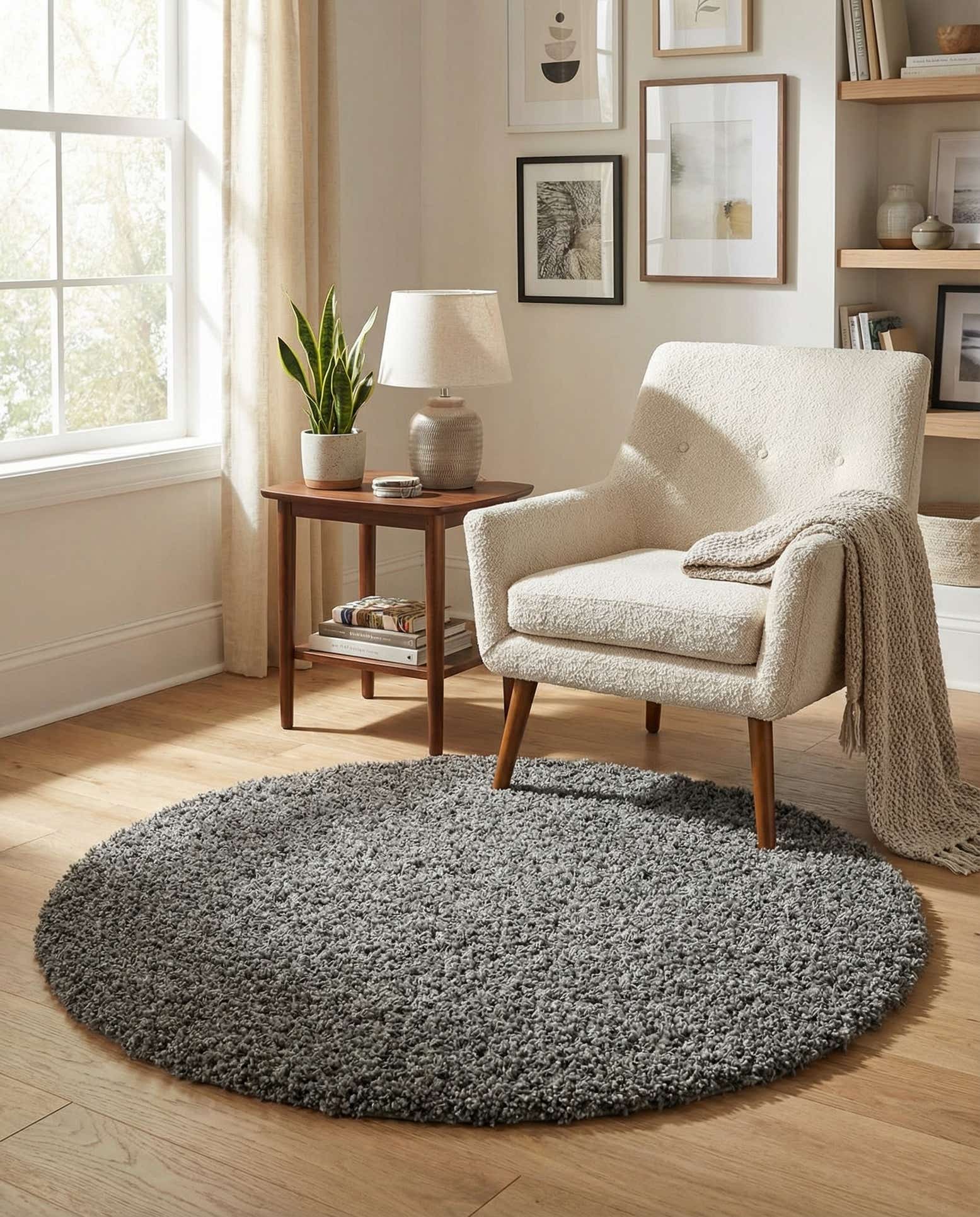 4' x 4' Solid Shag Round Rug