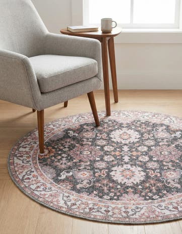 Gray Washable Timeless Round Rug