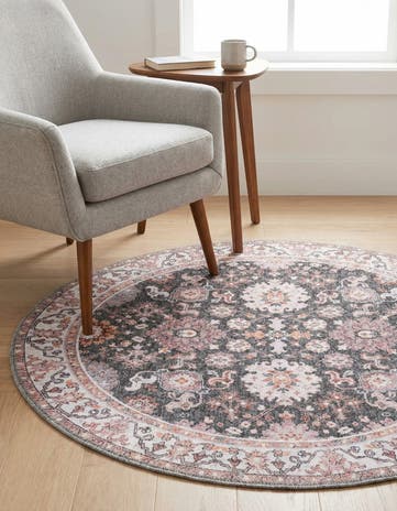 Gray Washable Timeless Round Rug