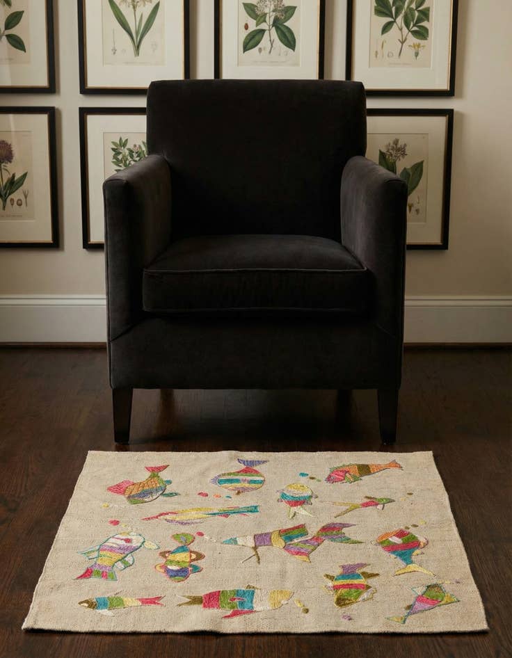 Detail image of 3' 3 x 3' 10 Hand Woven Kilim Suzani Wool Square Rug