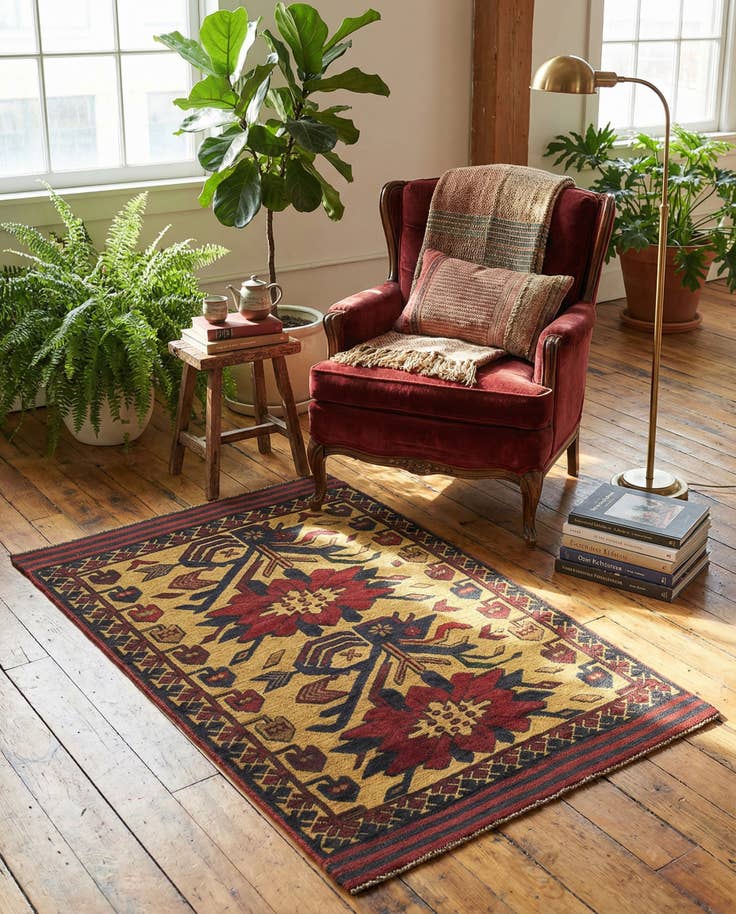 Detail image of 2' 9 x 4' 6 Hand Knotted Sumak Wool Rug