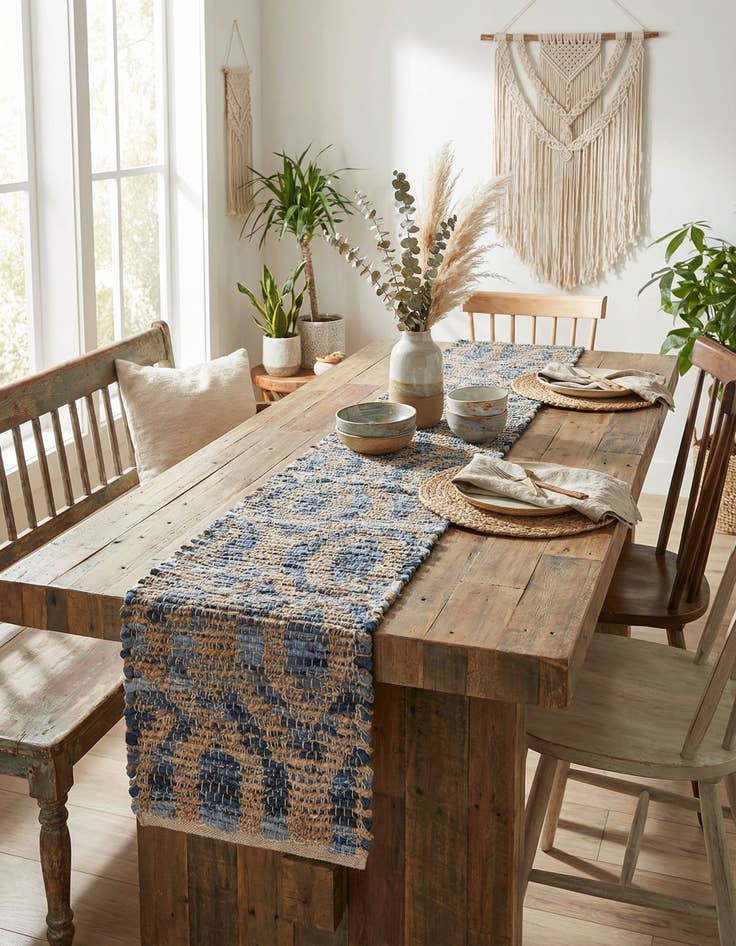 Detail image of 1' 2 x 10' Hand Woven Chindi Jute Table Runner Rug