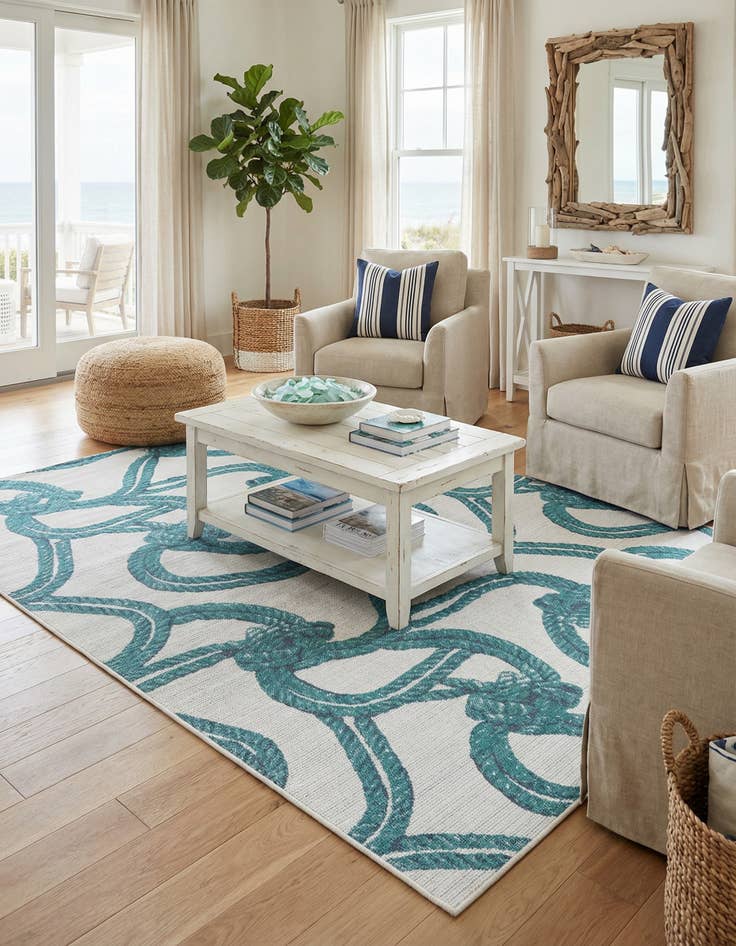 Detail image of 7' 10 x 10' Washable Coastal Indoor / Outdoor Rug
