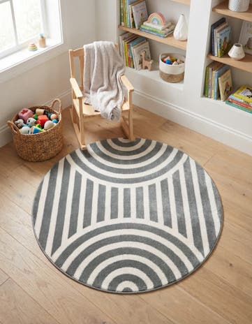 Silver Gray Whimsy Kids Round Rug