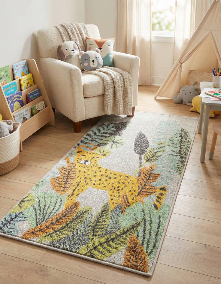 Detail image of 2' 2 x 4' Leopard Whimsy Kids Runner Rug