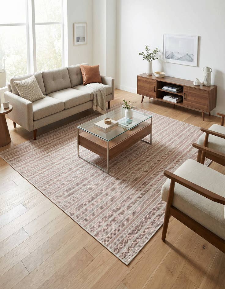 Detail image of 7' 10 x 7' 10  Washable Striped Indoor / Outdoor Square Rug