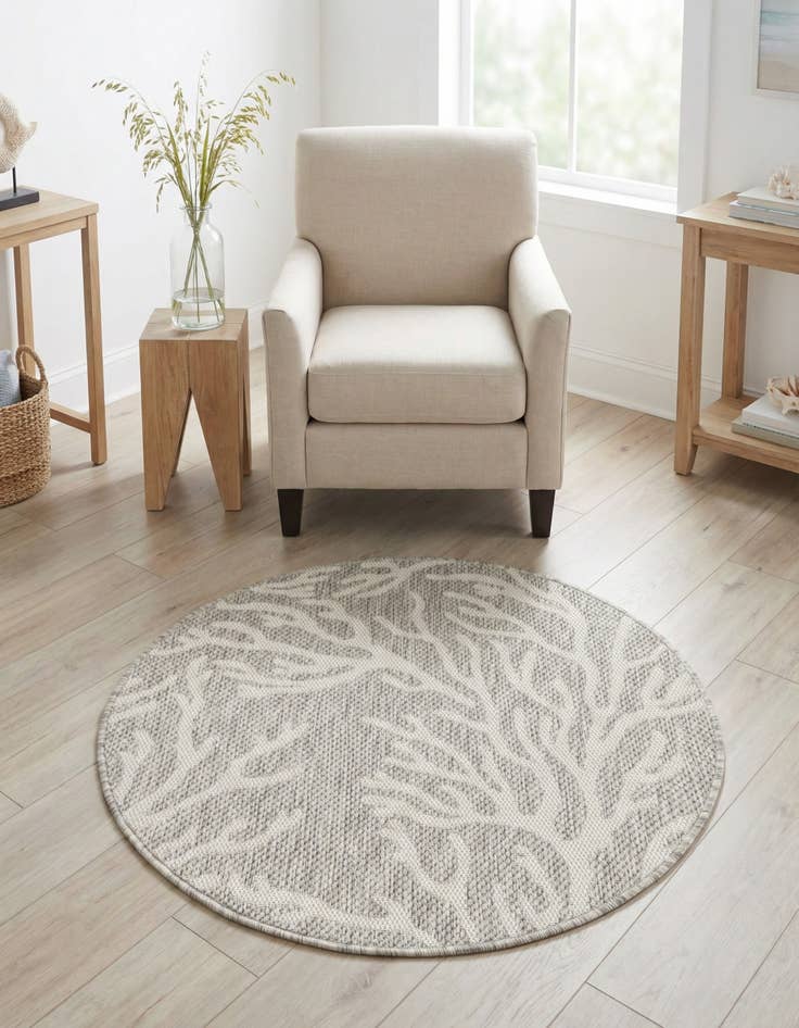 Detail image of 3' x 3' Washable Coastal Indoor / Outdoor Round Rug