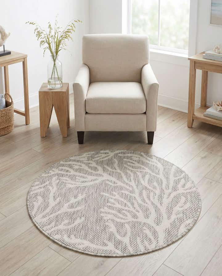 3' x 3' Easy-Clean Coastal Indoor / Outdoor Round Rug