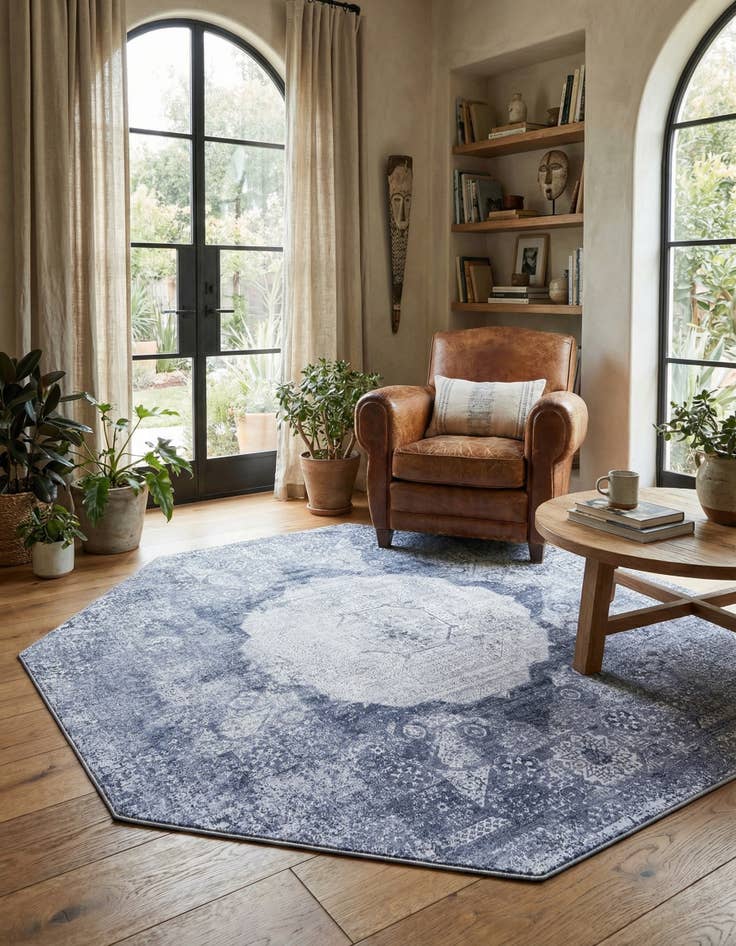 Detail image of 7' 10 x 7' 10 Washable Yara Octagon Rug