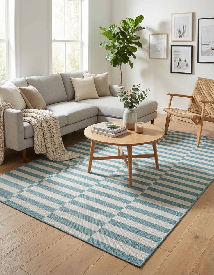 Detail image of 5' 3 x 8' Washable Striped Indoor / Outdoor Rug