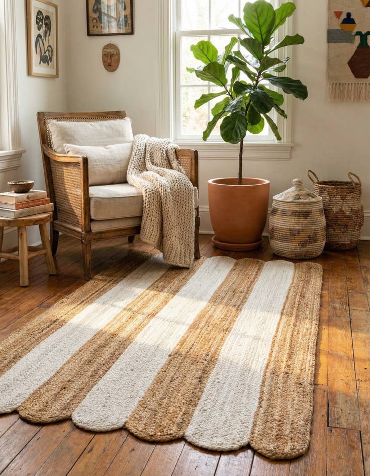 Detail image of 3' 1 x 5' 1 Handmade Scallop Braided Jute Rug