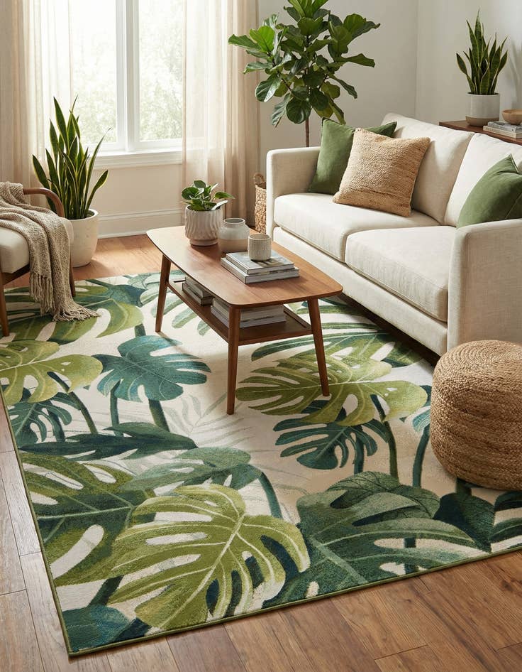 Detail image of 5' 3 x 8' Washable Botanical Indoor / Outdoor Rug