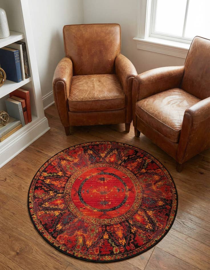 Detail image of 3' x 3' Easy-Clean Tribal Indoor / Outdoor Round Rug