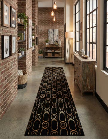 Black and Gold Vogue Geo Runner Rug