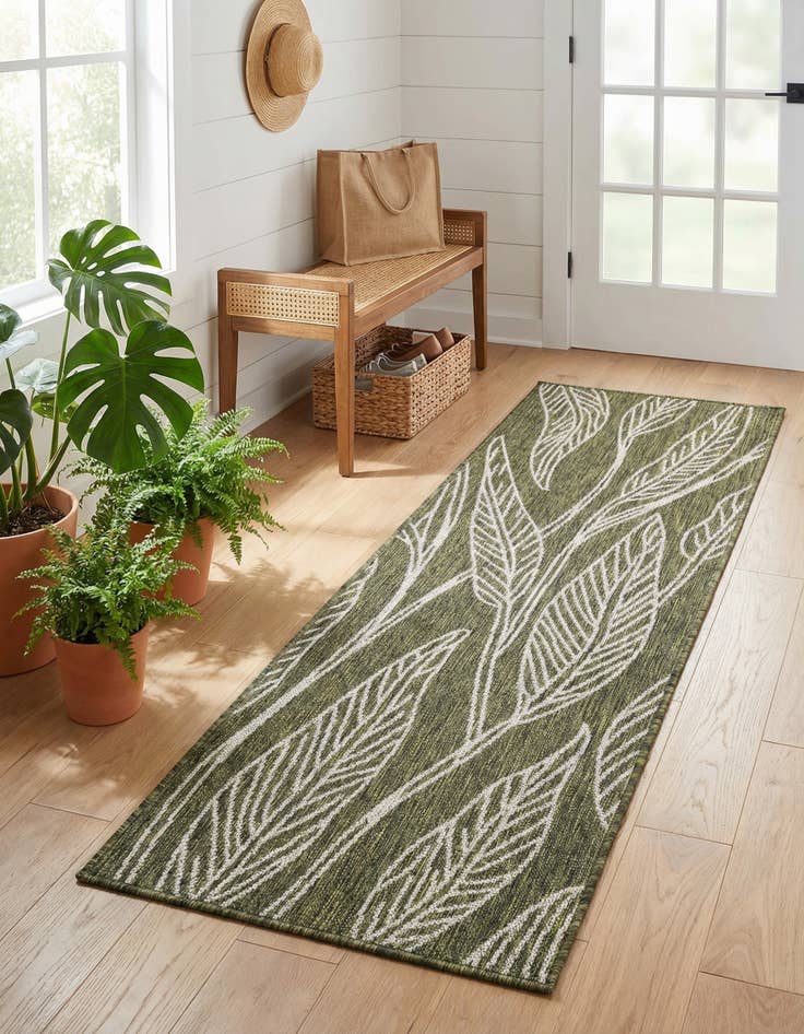 Detail image of 2' x 6' Washable Botanical Indoor / Outdoor Runner Rug
