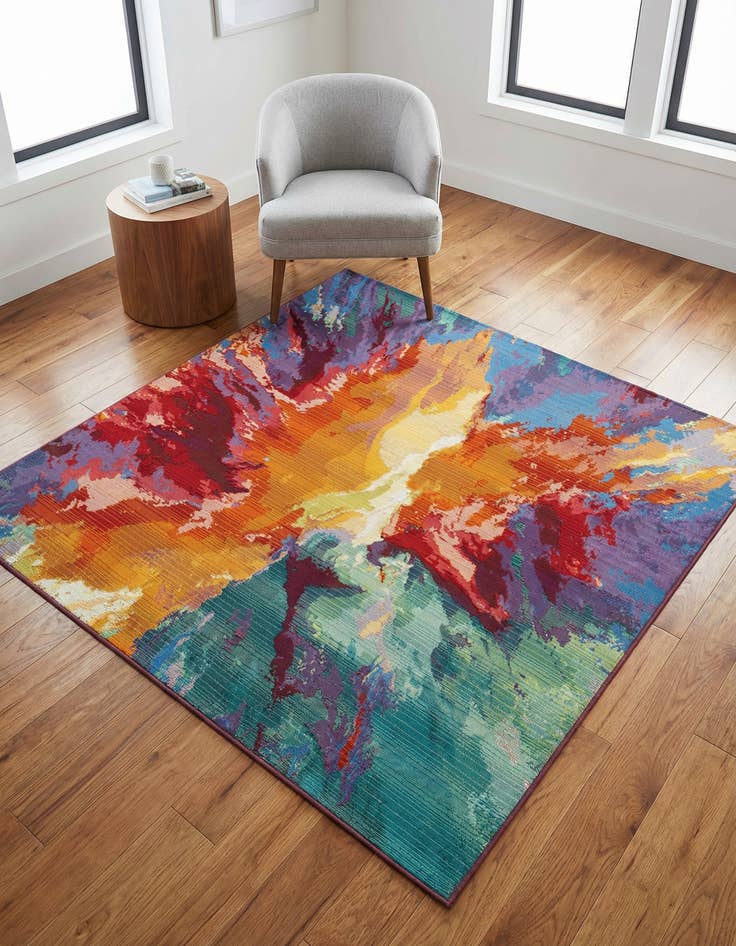 Detail image of 5' 3 x 5' 3 Easy-Clean Modern Indoor / Outdoor Square Rug