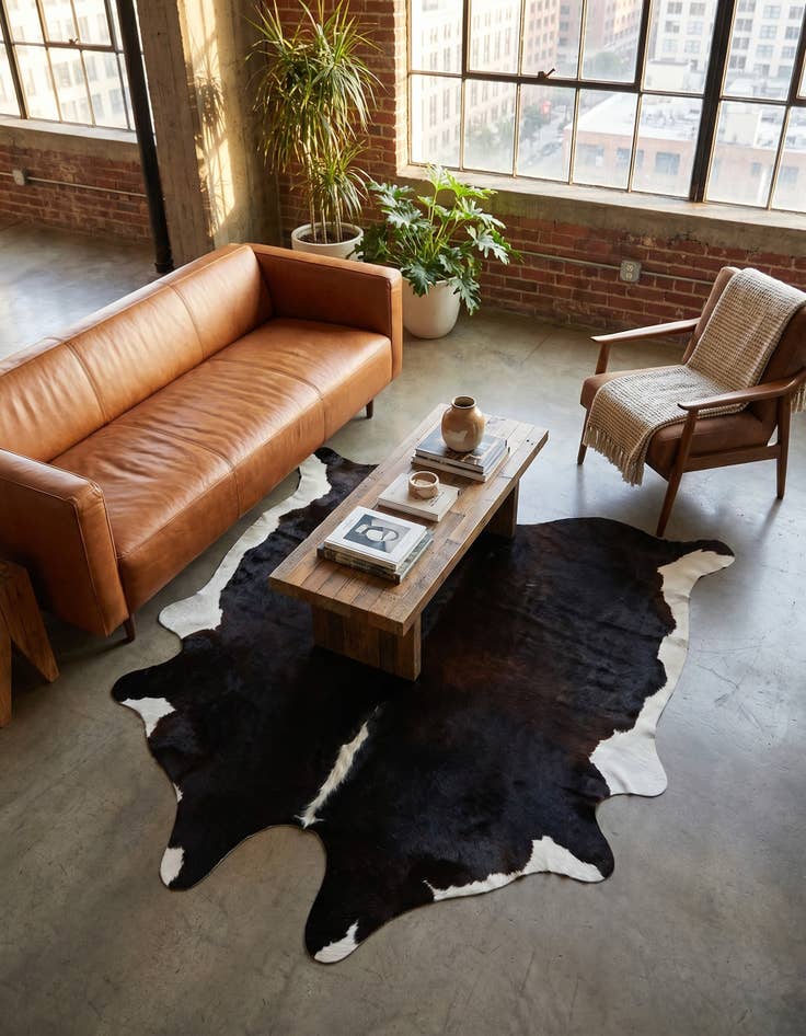 Detail image of 6' x 6' 2 Cowhide Leather Square Rug