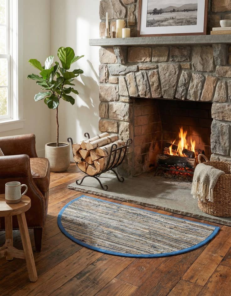 Detail image of 2' 2 x 3' 7  Hand Woven Chindi Jute Hearth Rug