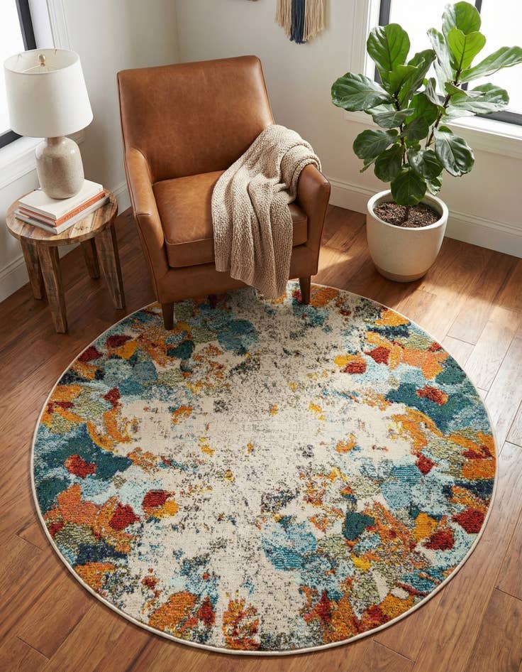 Detail image of 4' x 4' Washable Theia Round Rug