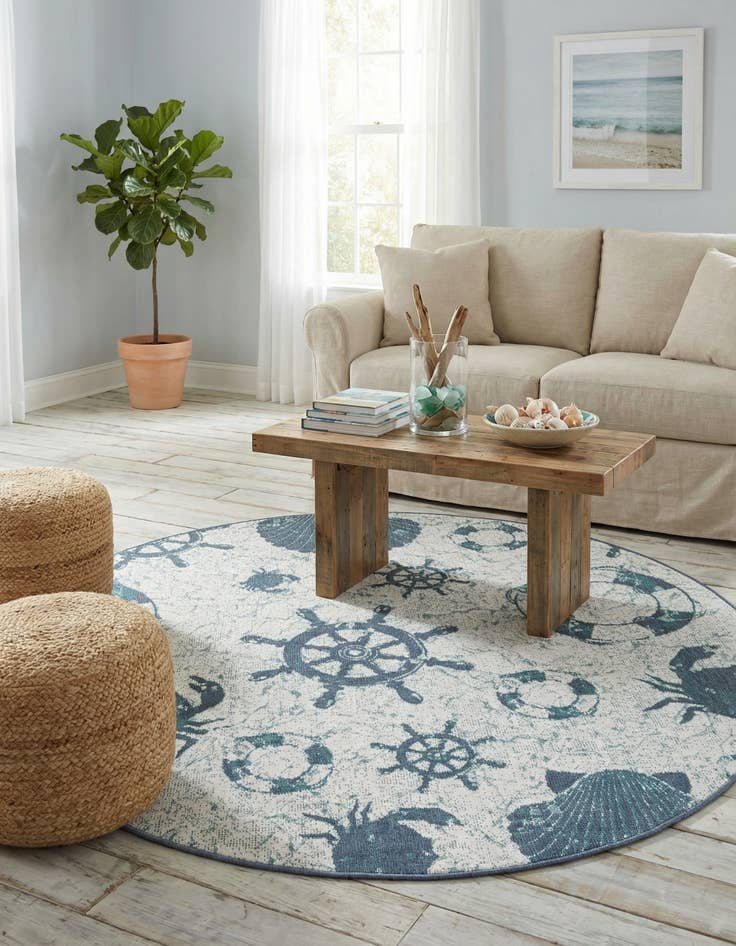 Detail image of 7' x 7' Easy-Clean Coastal Indoor / Outdoor Round Rug