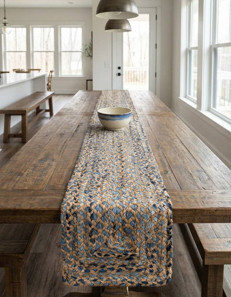 Detail image of  1' 2 x 8'  Hand Braided Chindi Table Runner Rug