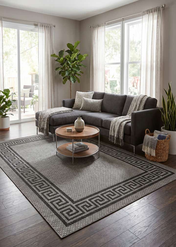 5' 3 x 8' Easy-Clean Border Indoor / Outdoor Rug