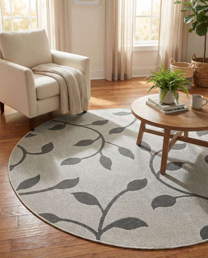 6' x 6' Easy-Clean Botanical Indoor / Outdoor Round Rug