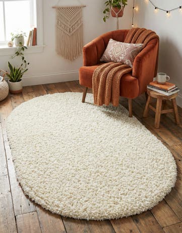 Pure Ivory Solid Shag Oval Rug