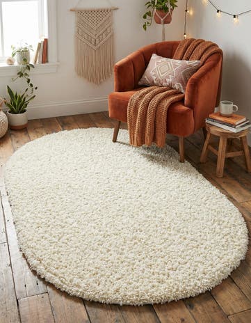 Pure Ivory Solid Shag Oval Rug