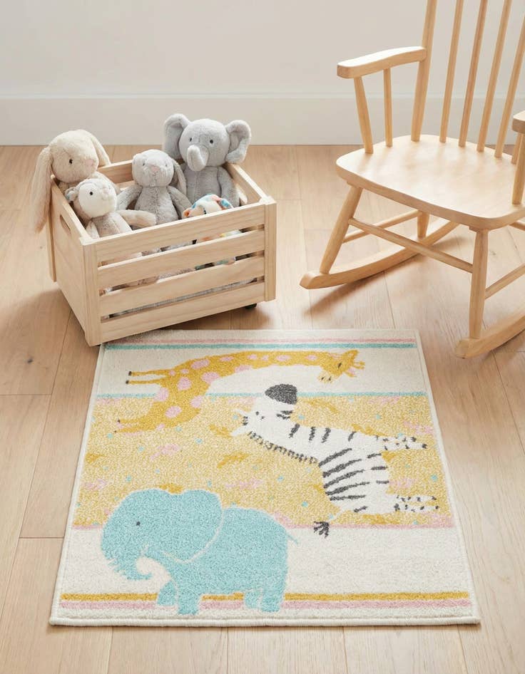 Detail image of 2' 2 x 2' 11 Animals Whimsy Kids Rug