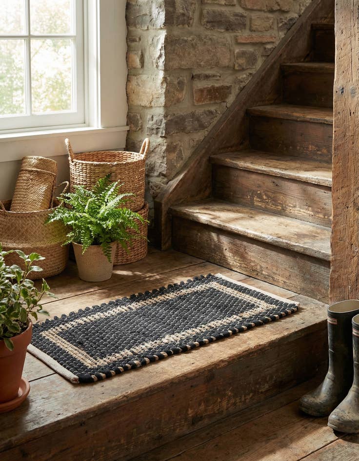 Detail image of 0' 9 x 2' 6 Hand Woven Chindi Jute Stair Rug