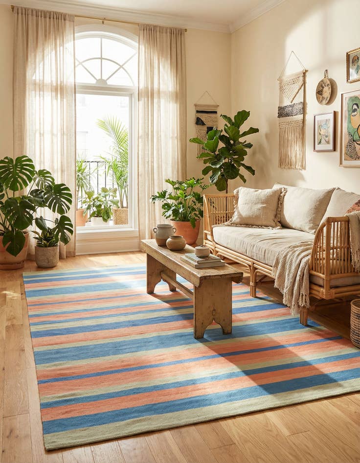 Detail image of 6' 1 x 9'  Hand Woven Flatweave Cotton Dhurrie Rug