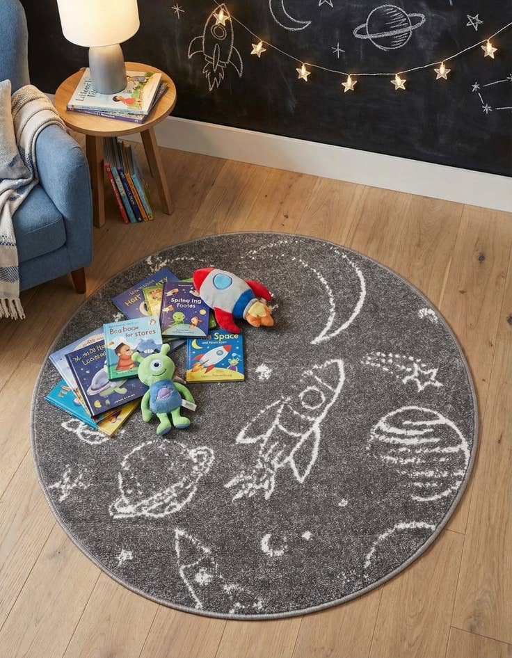 Detail image of 3' 3 x 3' 3 Planets Whimsy Kids Round Rug