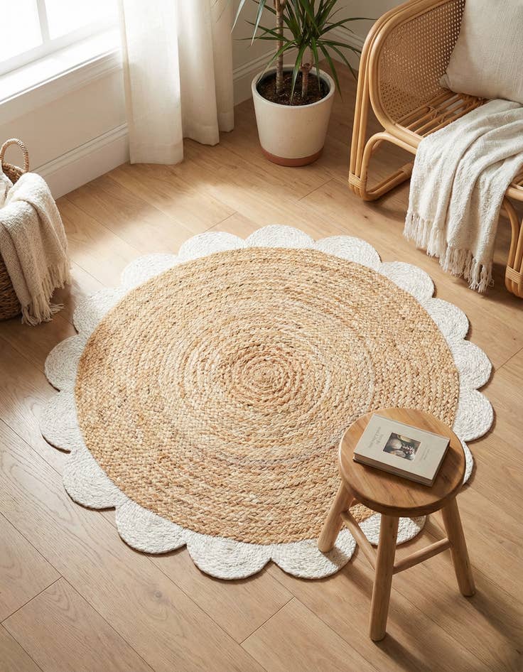 Detail image of 3' 1 x 3' 1  Hand Scallop Braided Jute Round Rug
