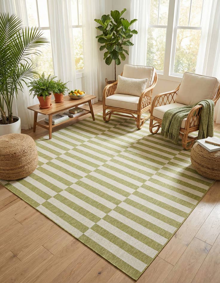 Detail image of 10' x 10' Easy-Clean Striped Indoor / Outdoor Square Rug