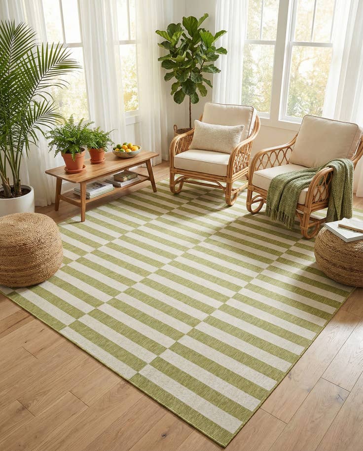 Detail image of 10' x 10' Easy-Clean Striped Indoor / Outdoor Square Rug