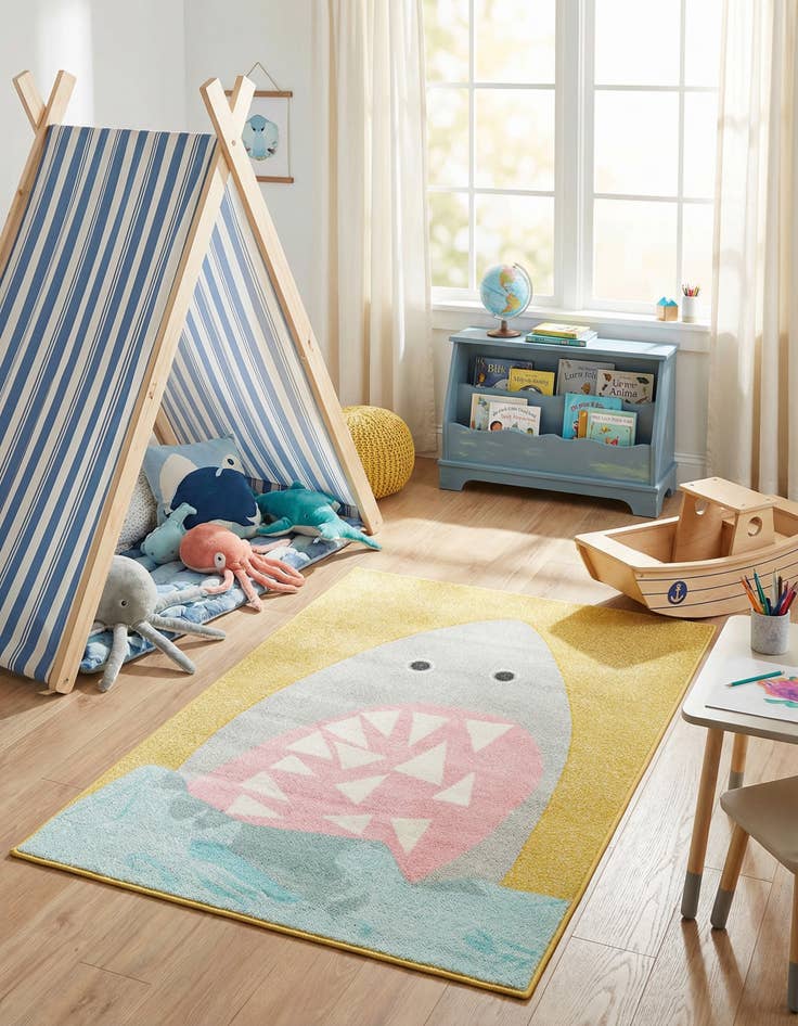 Detail image of 4' 1 x 6' 1 Shark Whimsy Kids Rug