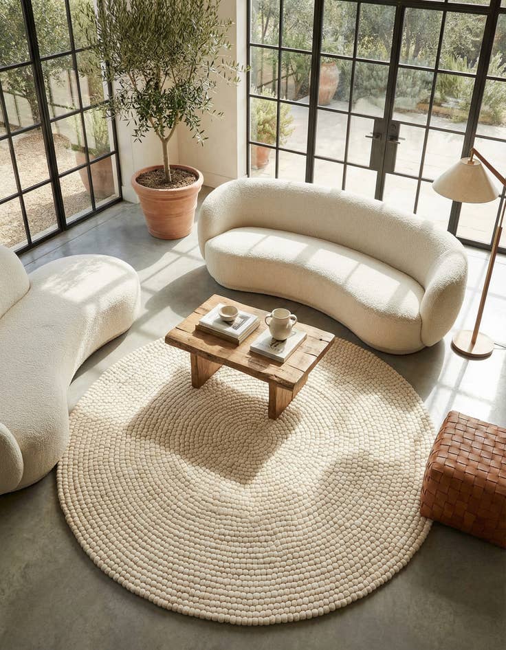 Detail image of 7' 10 x 7' 10 Hand Woven Felt Ball Wool Round Rug