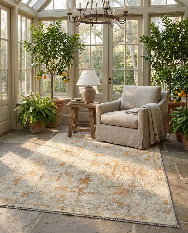 Detail image of 3' 10 x 5' 11 Hand Knotted Oushak Wool Rug