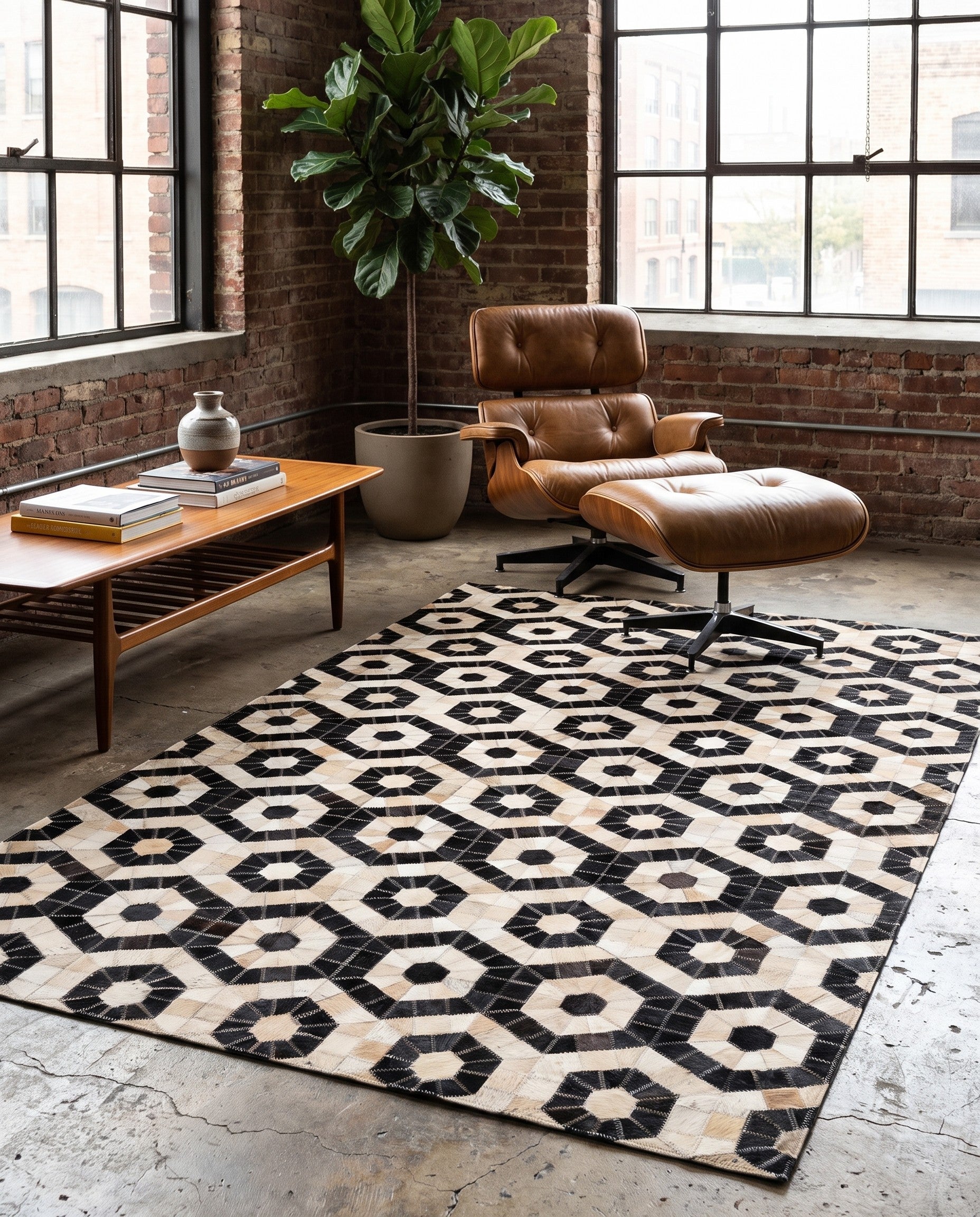 4' x 6' 3 Cowhide Leather Rug