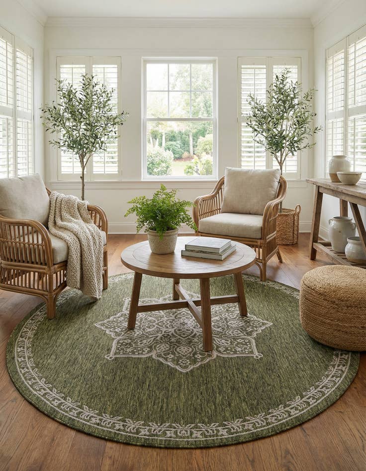 Detail image of 7' 10 x 7' 10 Washable Traditional Indoor / Outdoor Round Rug