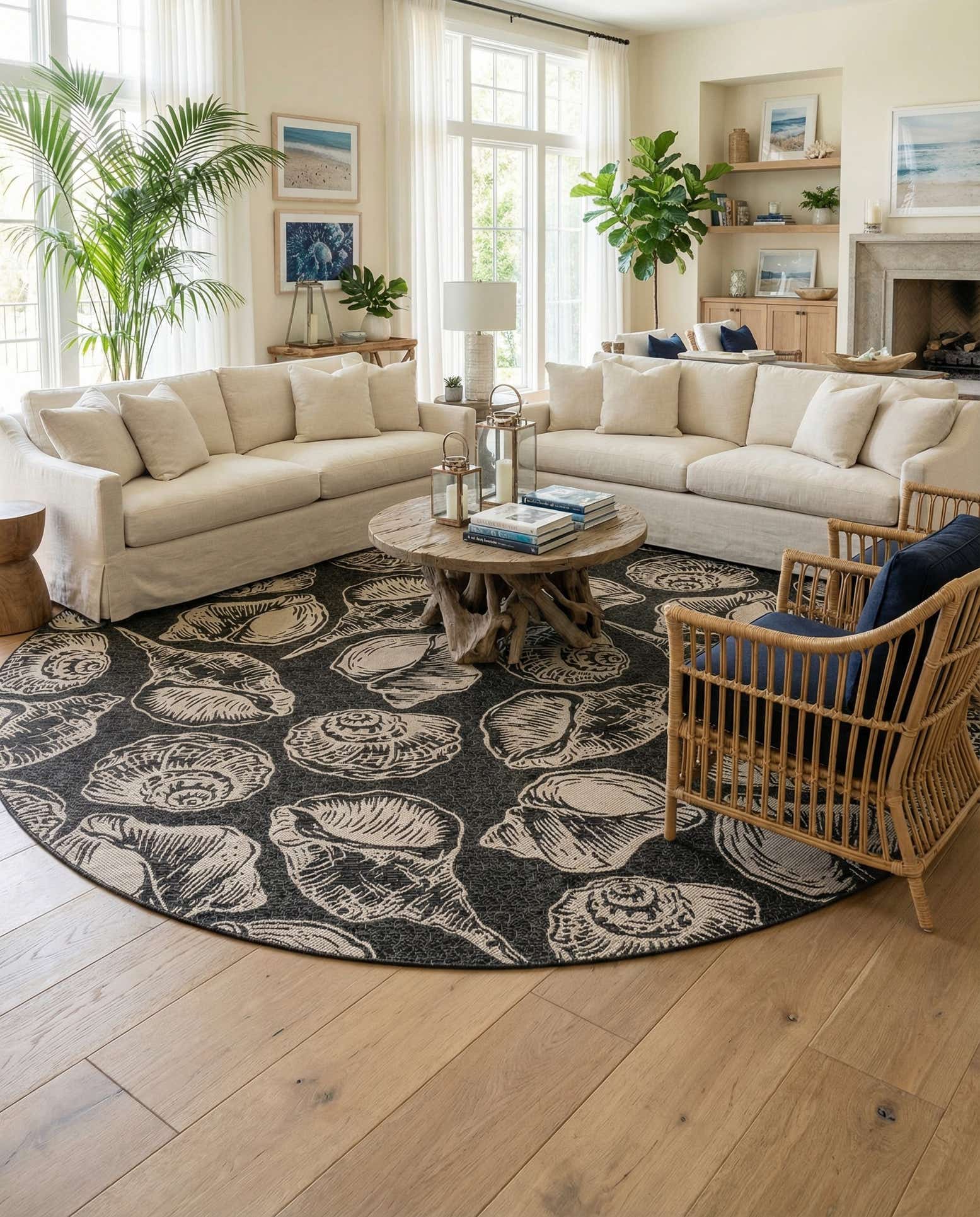 13' x 13' Easy-Clean Coastal Indoor / Outdoor Round Rug
