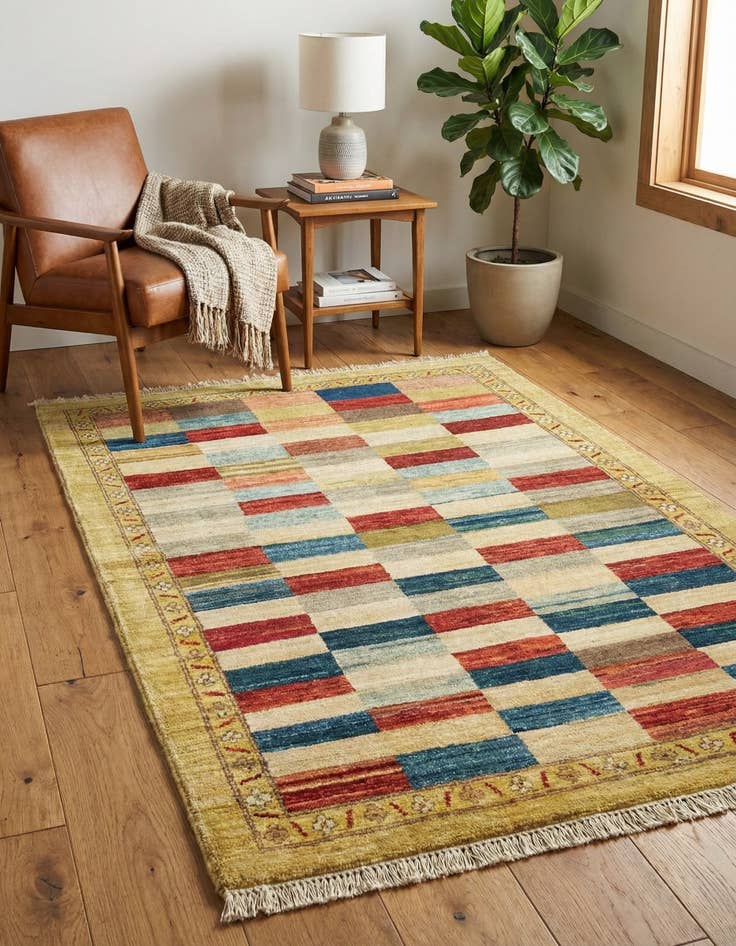 Detail image of 3' 4 x 5' Hand Knotted Kashkuli Gabbeh Wool Rug