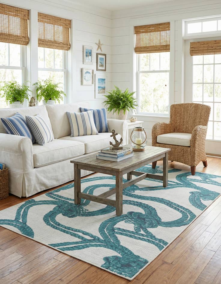Detail image of 5' 3 x 8' Washable Coastal Indoor / Outdoor Rug