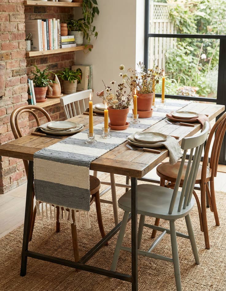 Detail image of 1' 2 x 6' 1  Hand Woven Chindi Rag Table Runner Rug