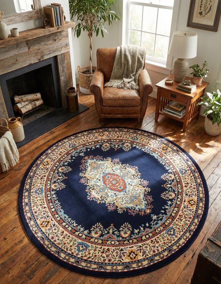 Detail image of 7' 10 x 7' 10 Mashad Design Round Rug