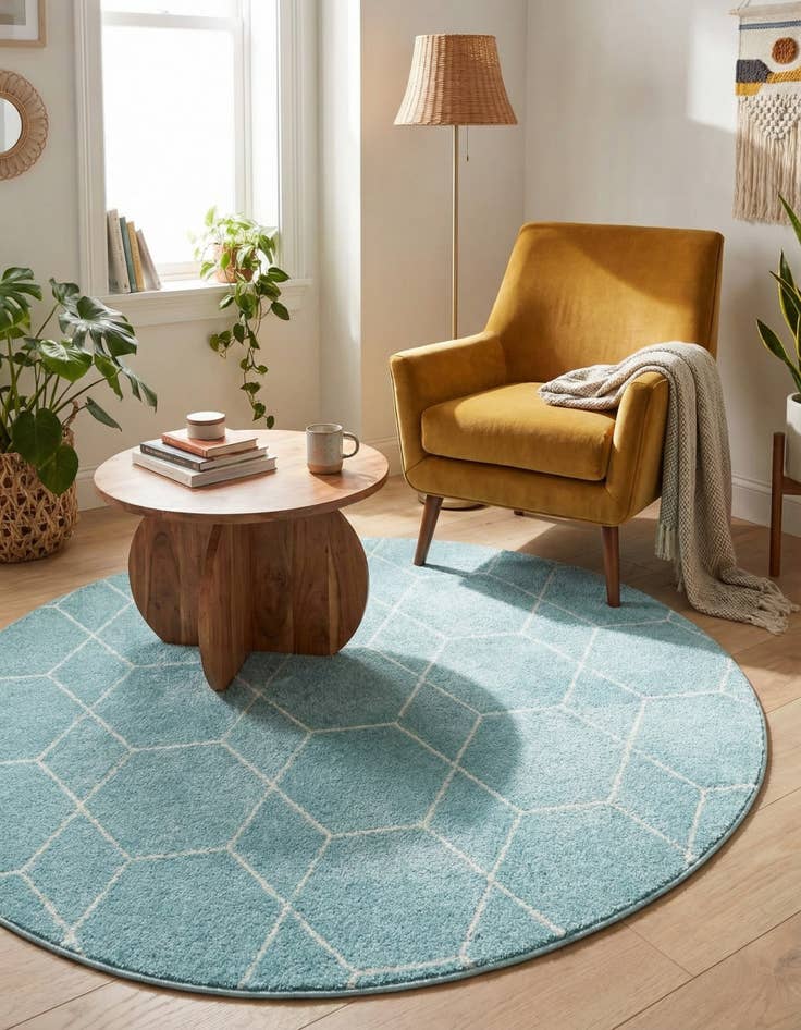 Detail image of 5' 3 x 5' 3 Lattice Frieze Round Rug